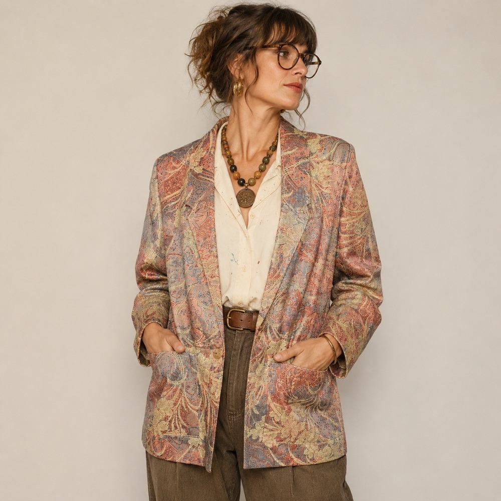 Vintage 80s Contempo Casual Paisley Tapestry Blazer‎ Jacket Floral Boho USA S
